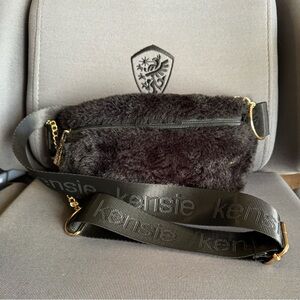 Kensie Black Plush Faux Fur Purse With Comfort Strap.
